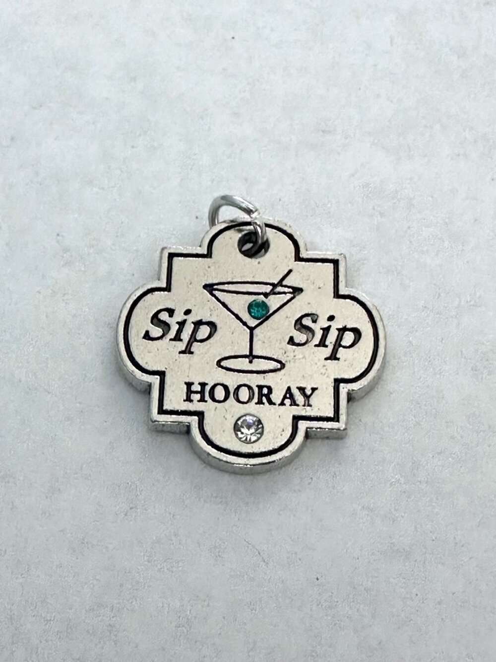 Effy "Sip Sip Hooray" Silver Tone Charm Teal Crystal for Necklace or Bracelet